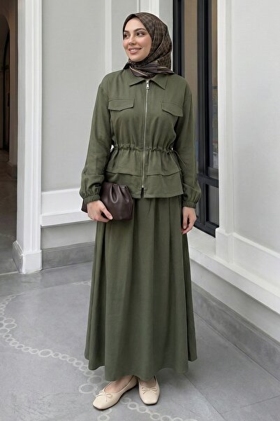 InStyle Modal Tunnel Gathered Khaki Skirt Set