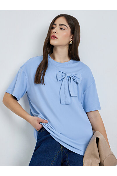 Styli Blue Bow-Detail Oversized T-Shirt