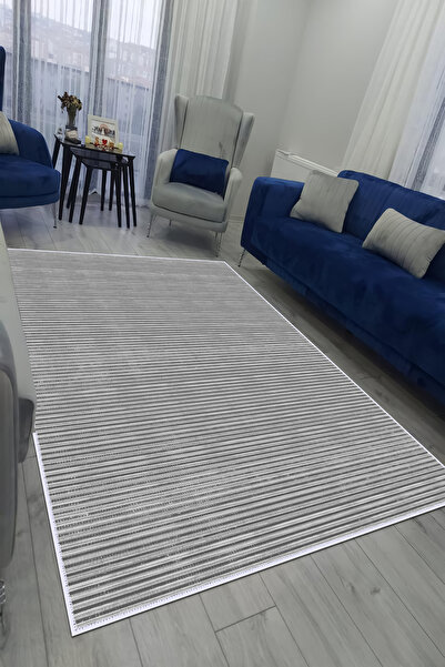 VOPTEKS Gri Halı Salon Halısı Makinede Yıkanabilir Halı Kaymaz Taban Halı