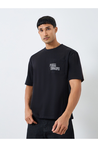 Styli Men Black Graphic Print Oversized T-Shirt