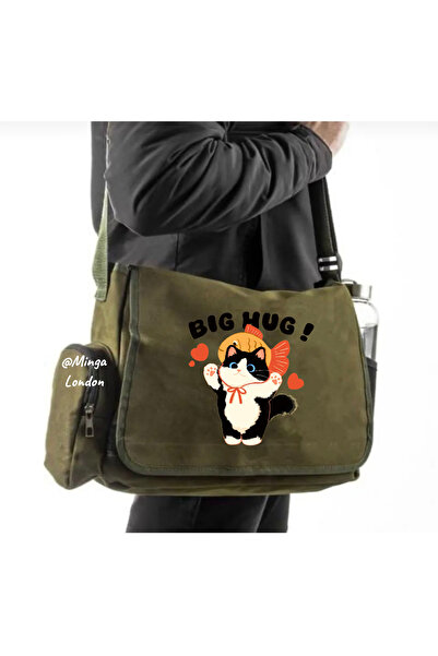 Minga London Khaki Big Hug Printed Messenger Bag -Mingalondon