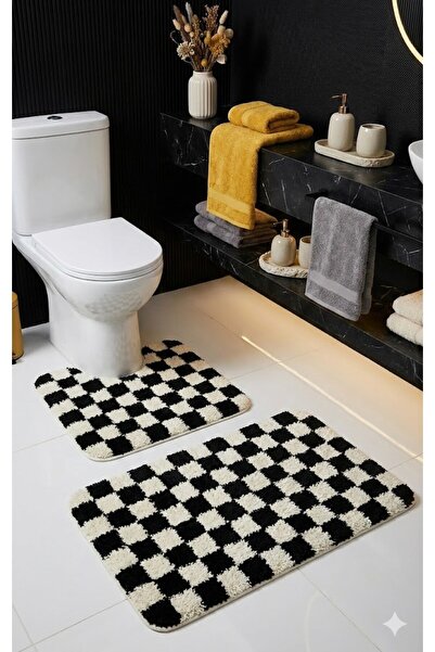 EUROBANO Chess Checkerboard Patterned Latex Non-Slip Base Machine Washable 2-...