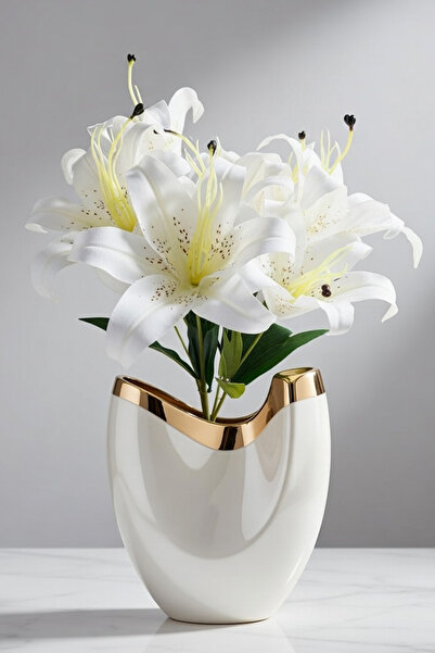 ALSHOP 7 Dallı Islak Doku Zambak Lilyum Demeti Çiçek Buketi 40 Cm