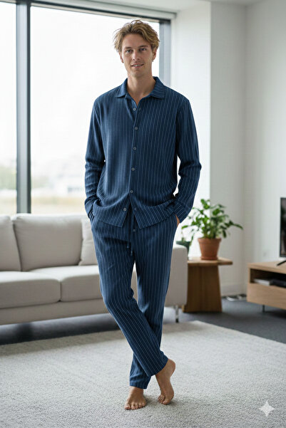 Modaikon Oversize Men's Striped Top and Bottom Set