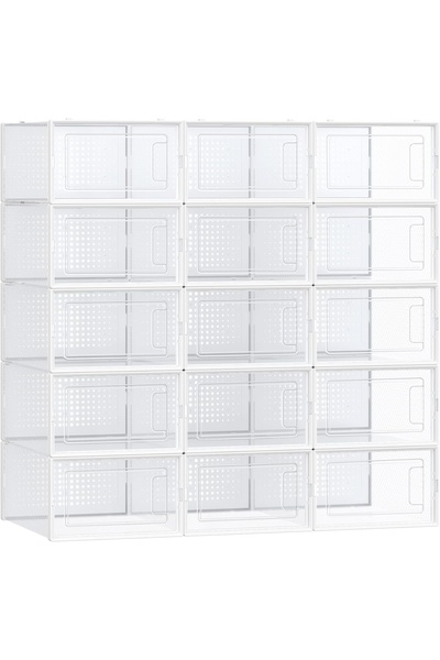 SONGMICS Set of 15 modular storage boxes, plastic, transparent, 35.5 x 23.2 x...