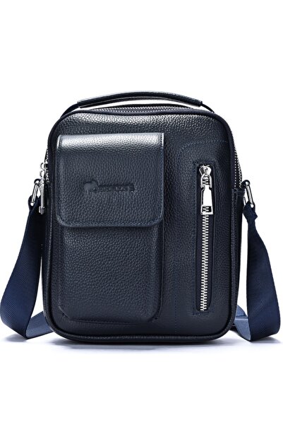 JERMYN'S Men's messenger bag, genuine leather, Lincoln, navy blue