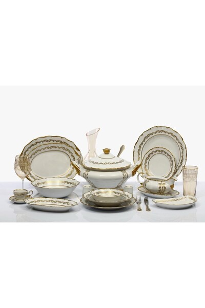 NH Art Collection MZ ÇEKOSLOVAK YEMEK TAKIMI 77 PRC. / AG849 GOLD BEYAZ