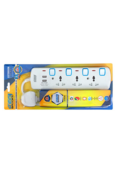 Kedbrooke By Styli Universal Extension Socket with USB Port - 4way 3M