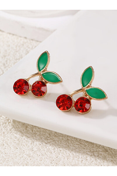 Take Two By Styli Cherry Gemstone Leaf Earrings
