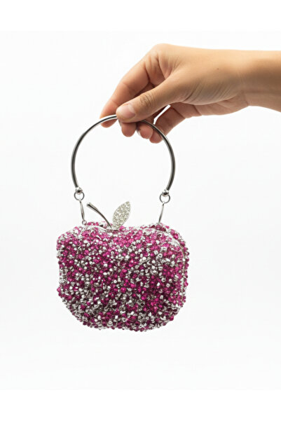 Çanta Trend حقيبة سهرة نسائية مرصعة بالأحجار على شكل تفاحة (10*13 سم)