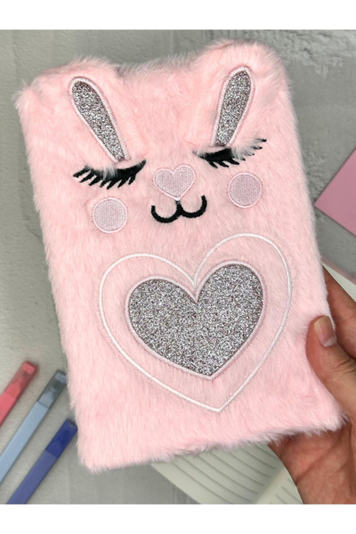 ZeCo Collection Plush Rabbit Patterned Daily Pink/ Souvenir Notebook
