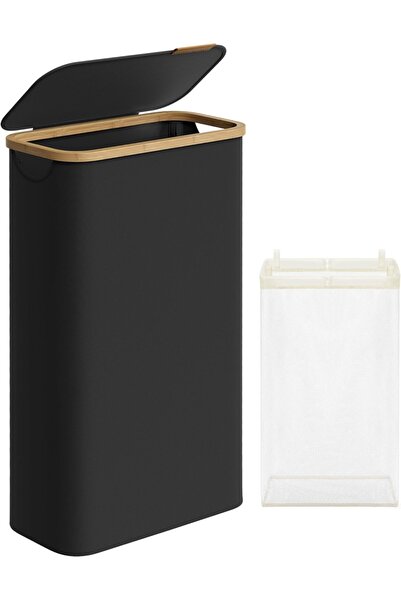 SONGMICS laundry basket, Oxford canvas/bamboo, black/, 42 x 22.5 x 70.5 cm, 65L