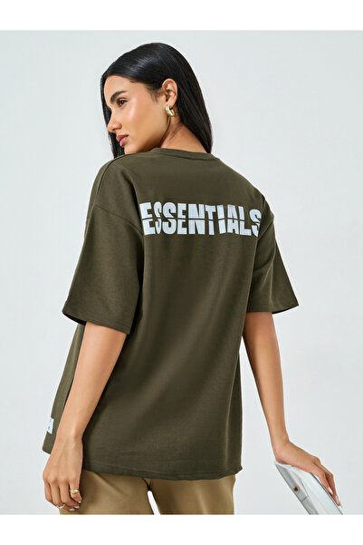 Styli Olive Oversized Essentials Print T-Shirt