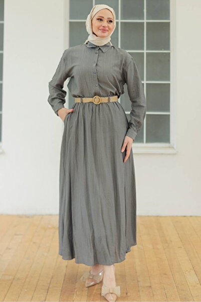 Bestenur Wicker Belted Double Set 1687 - Gray