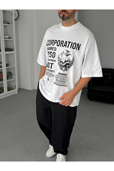 BYBASICMAN Tricou supradimensionat cu imprimeu Beyaz Corporation BS-
