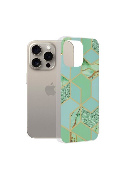 Techsuit iPhone 15 Pro Max Marble, Green Hex Case