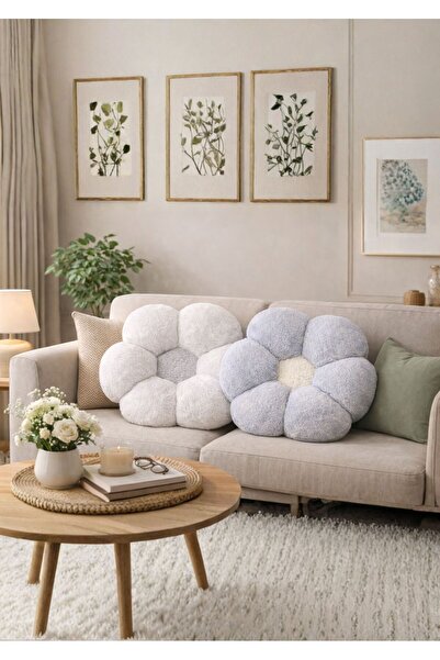 TrendTopic Peluş 45 Cm Dev İkiz Papatya Dekoratif Yastık Kırlent Minder Papat...