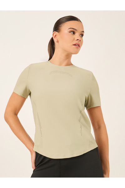 Styli Laser Cut and Back Reflective Stripe Detail Short Sleeve Top