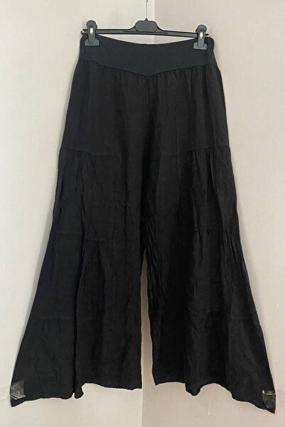 AYASOFYA OTANTIK Women's Italian Black Elastic Waist Plain Pattern Ribbed Wid...