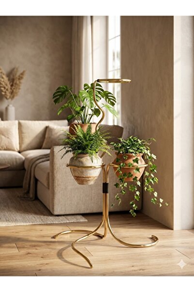 Hagen Premium Kalite Gold Dekoratif Saksılık Çiçeklik Standı Sarmal Bükümlü Ç...