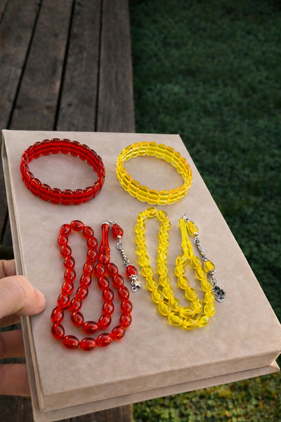 Eflatun Collection Hediyelik 2+2 Toz Kehribar Tesbih%Bileklik Seti