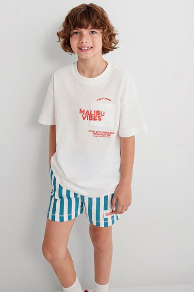 Mavi Erkek Çocuk Malibu Vibes Baskılı Tişört