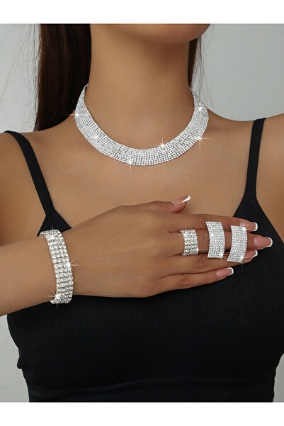 Take Two By Styli Pack of 4 - Rhinestone Necklace with Bracelet and Earrings ...