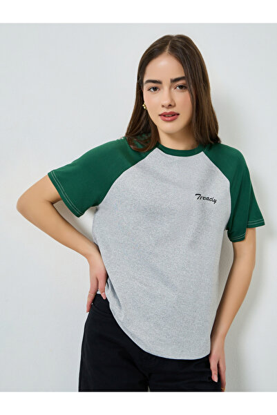 Styli Grey Contrast Raglan Sleeves T-Shirt