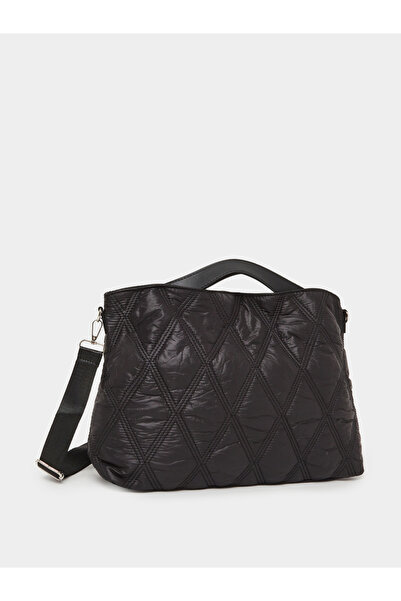 Styli Black Quilted Tote Bag with Crossbody Strap