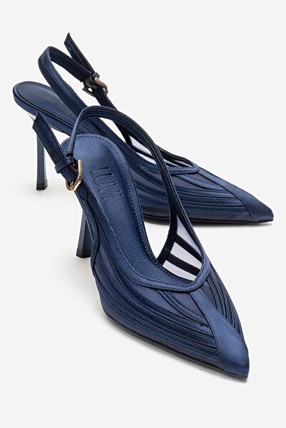 LuviShoes FAUNA Lacivert Saten Kadın Topuklu Ayakkabı