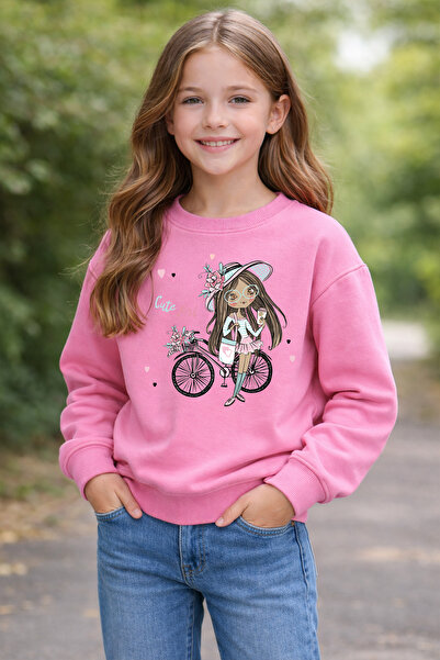 ADABEBEK Hanorac pentru copii cu imprimeu drăguț cu fete și biciclete, de cal...