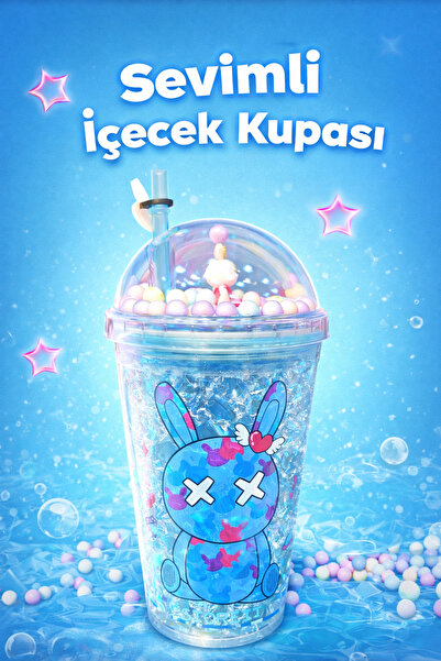 EVENT Sevimli Pipetli Bardak İçecek Kupası Boncuklu Simli Pipetli Kupa Bubble...