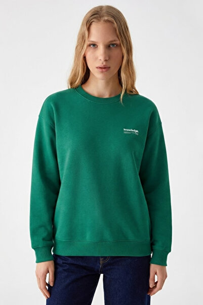 COMBİNE MİCHAİL Women's Green Sweatshirt with Chest Text Print
