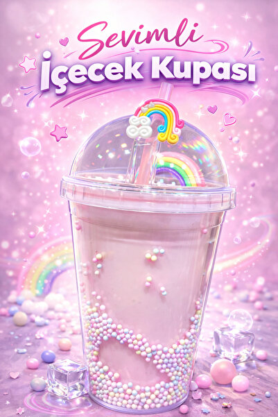 EVENT Sevimli Pipetli Bardak İçecek Kupası Boncuklu Simli Pipetli Kupa Bubble...