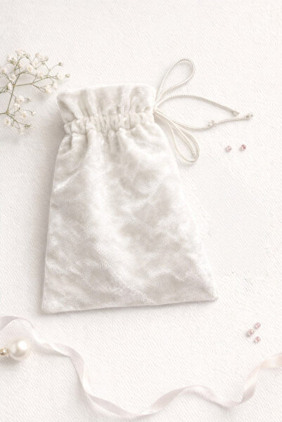 Buemshop Moonveil Mini Kese 10x15 cm | Beyaz Kadife Hediye & Takı Kesesi