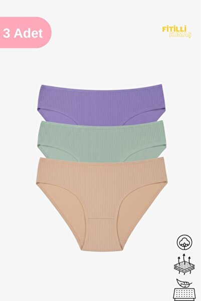ECNT Women's 3-Piece Ribbed Cotton Bikini Panties