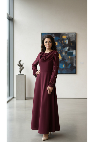 BROOKLYN STYLE Elegant Barbie dress in a royal burgundy color, adorned with p...