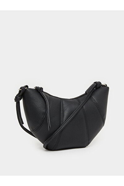 Styli Black Plain Shoulder Bag with Zip Closure