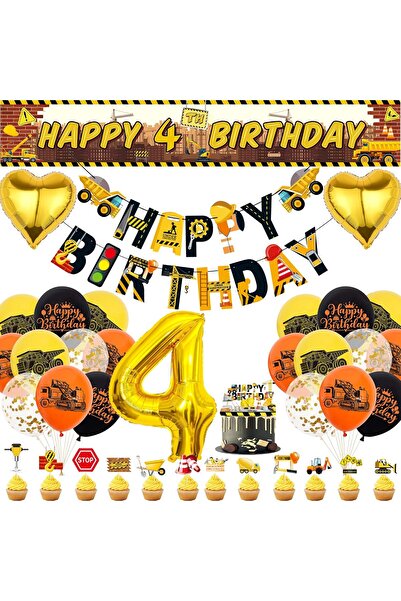 Other Birthday Decoration Set - Construction Theme, Excavator - Banner, Numbe...