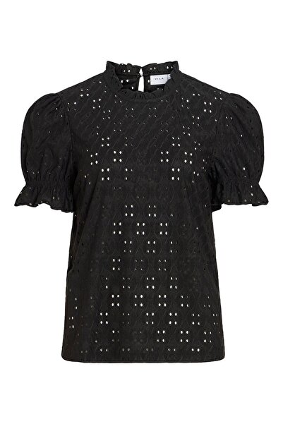 VILA Oberteil mit kurzen Ärmeln Stickerei