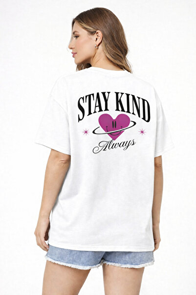 herkesemoda Stay Kind Text Detailed Basic T-Shirt