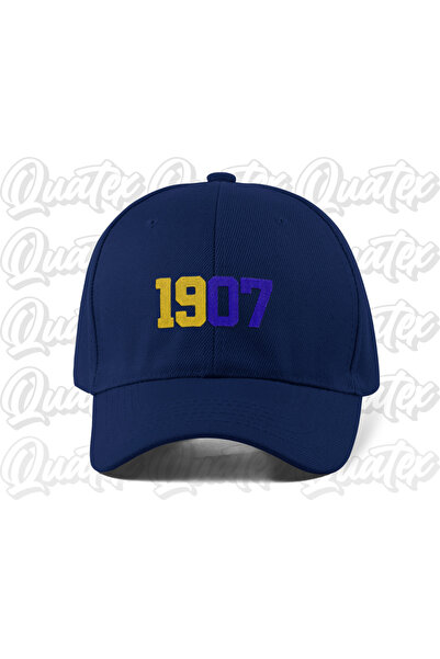 QUATEX 1907 Yellow Navy Blue Embroidered Hat - Navy Blue Color 100% Cotton Ga...