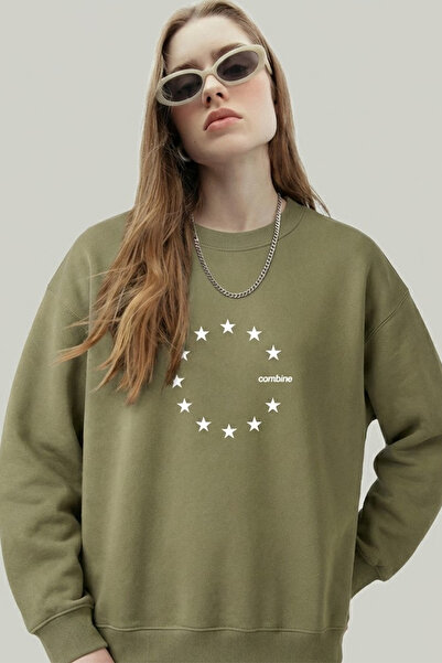 COMBİNE MİCHAİL Women's Star Europe Printed Khaki Sweatshirt