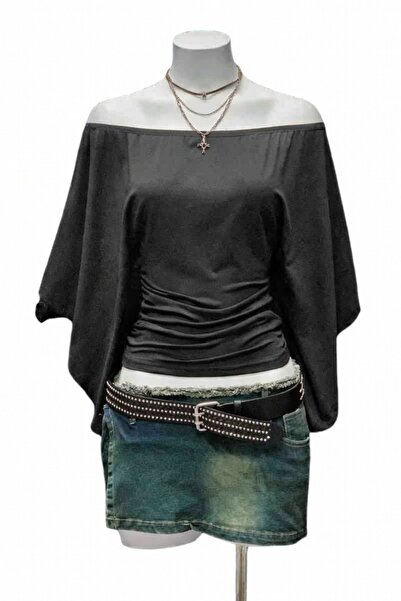 Köstebek Madonna Collar Bat Sleeve Plain Gothic Blouse