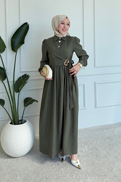 Tesettür Diyarı Cămașă din țesătură Malen Tesla cu broșă la guler, rochie hij...