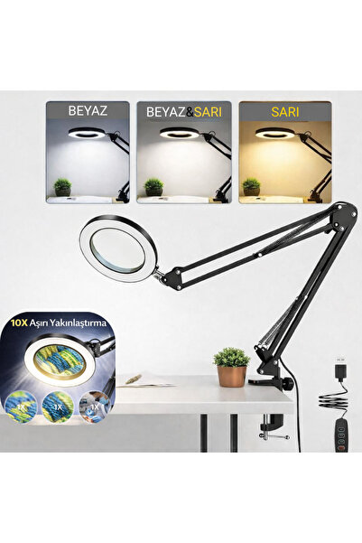 MultiZone Hareketli Büyüteç Işıklı 10x Okuma Masa Lambası Katlanabilir LED US...