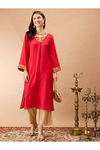 Globus By Styli Gotta Patti Lace Detail A-Line Festive Kurta
