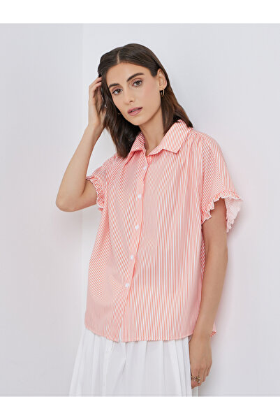 Take Two By Styli Women Striped Ruffled Oversized Shirt