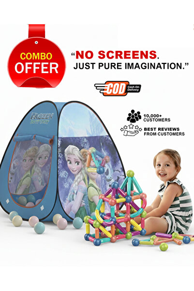 DmarQa Kids Play Tent & Magnetic Building Blocks Combo