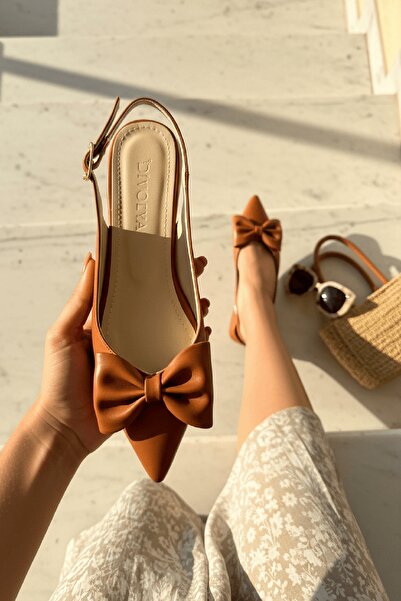 DİVOLYA İlef Bow-Tie Tan (3 cm Heeled) Pointed Toe Heeled Shoes